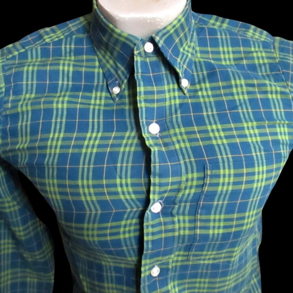 Vintage Men's Shirt XS Arrow Cum Laude Plaid Oxford 1970's Preppy Tailored Fit